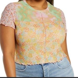 NWT BP. Mix Print Mesh Top Pink Multi Color Patchwork Size 3x Boho Cottagecore